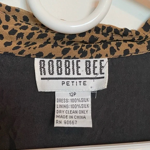 Robbie Bee Vintage Silk Cheetah Leopard Midi Dress 12P - Picture 9 of 9